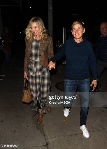 Portia De Rossi and Ellen DeGeneres are seen arriving at Craigs on December 6, 2022 in Los Angeles, California.