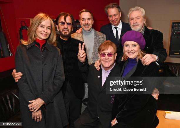 Barbara Bach, Sir Ringo Starr, David Furnish, Sir Elton John, Giles Martin, Twiggy aka Dame Lesley Lawson and Leigh Lawson attend the Disney Original...