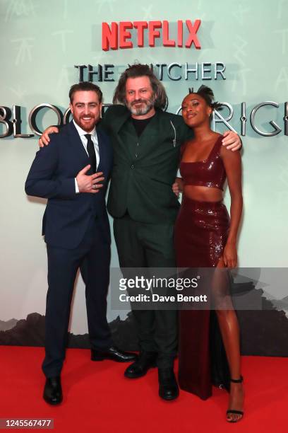 Laurence O'Fuarain, Declan de Barra and Sophia Brown attend the World Premiere of "The Witcher: Blood Origin" at the BFI Southbank on December 12,...