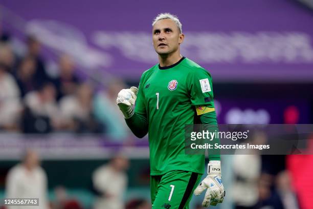 Keylor Navas of Costa Rica celebrates 1-1 during the World Cup match between Costa Rica v Germany at the Al Bayt Stadium on December 1, 2022 in Al...