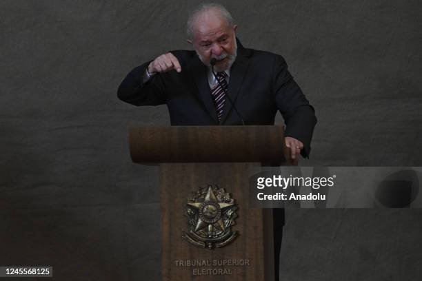 Brazilian President-elect Luiz Inacio Lula da Silva speaks during the ceremony to receive the confirmation of his victory in the recent presidential...