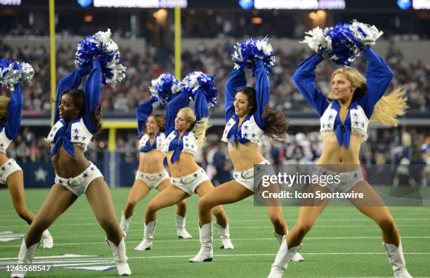 The Dallas Cowboys cheerleaders perform during a break in action during the game featuring the Houston Texans and the Dallas Cowboys on December 11,...