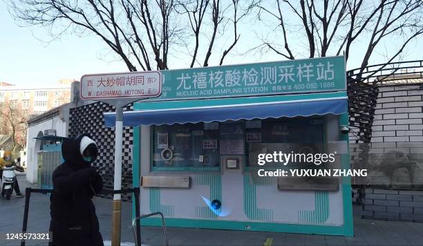 This frame grab from AFPTV video footage shows a closed Covid testing booth in Beijing on December 13, 2022.