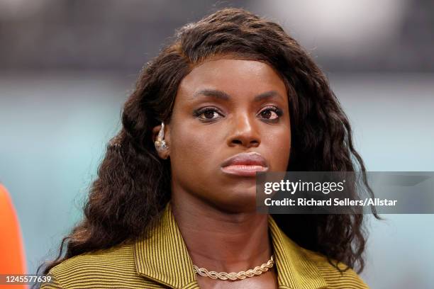 Eniola Aluko, ITV football presenter before the FIFA World Cup Qatar 2022 quarter final match between England and France at Al Bayt Stadium on...