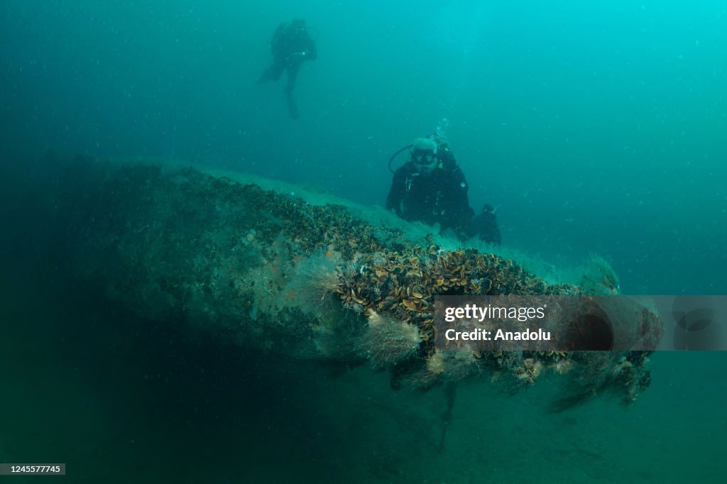 A sunken U23 German submarine, located 3 miles off the coast, at a