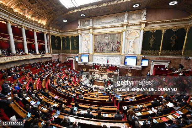 An overview of interior of The National Assembly during a session of questions to the government, in Paris on December 13, 2022.