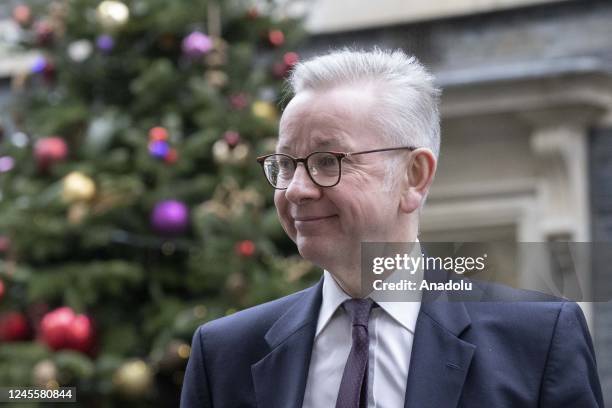 Secretary of State for Levelling Up, Housing and Communities Michael Gove arrives to attend the weekly cabinet meeting at 10 Downing Street in...