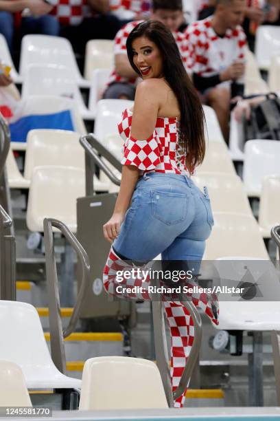 Former Miss Croatia, Ivana Knoll before the FIFA World Cup Qatar 2022 semi final match between Argentina and Croatia at Lusail Stadium on December...