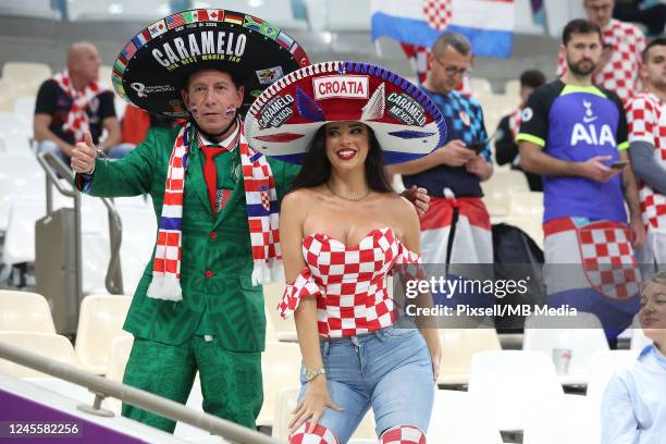 Former Miss Croatia Ivana Knoll poses for a photo in the stands prior to the the FIFA World Cup Qatar 2022 semi final match between Argentina and...