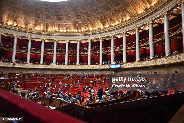 Overall view of the hemicycle. Weekly session of the Questions to the government, at the National Assembly on December 13, in Paris, France.