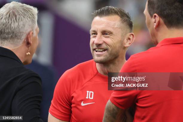 Croatia assistant coach and former player Ivica Olic attends the Qatar 2022 World Cup football semi-final match between Argentina and Croatia at...