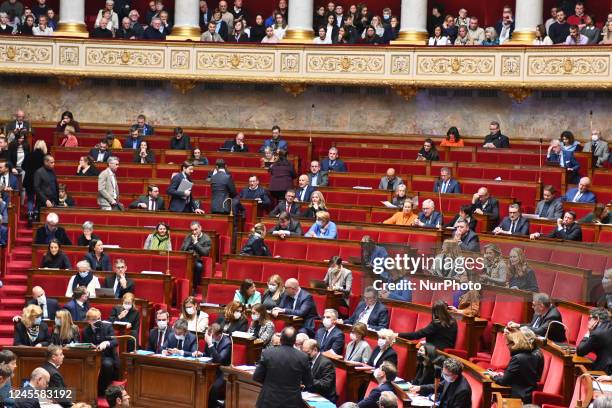 View of the hemicycle. Weekly session of the Questions to the government, at the National Assembly on December 13, in Paris, France.