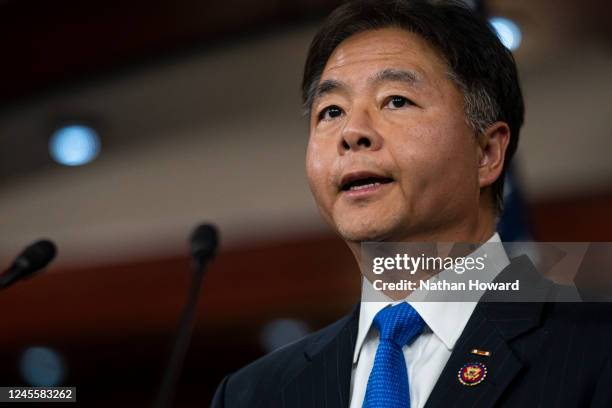 Rep. Ted W. Lieu , incoming vice chair of the House Democratic Caucus speaks during a press conference with incoming House Democratic Leadership at...