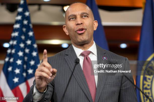 Incoming Democratic Leader Rep. Hakeem Jeffries , speaks during a press conference with incoming House Democratic Leadership at the U.S. Capitol on...