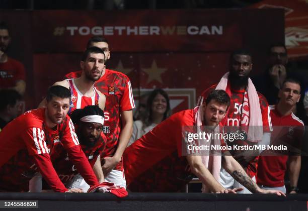The players of Crvena Zvezda mts Belgrade watching the game from the bench during the 2022/2023 Turkish Airlines EuroLeague match between Crvena...