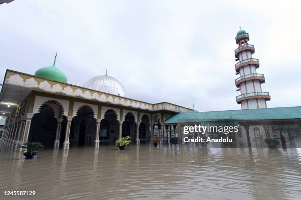 View of a mosque submerged by the water after the flood and sea tides that hit Sei Rampah Serdang Bedagai area, North Sumatera Province, Indonesia on...