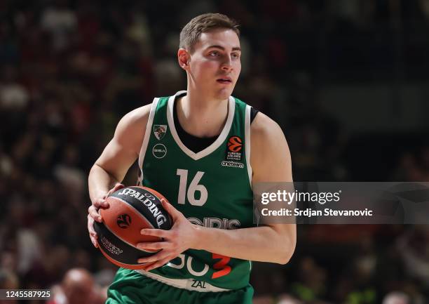 Karolis Lukosiunas of Zalgiris in action during the 2022/2023 Turkish Airlines EuroLeague match between Crvena Zvezda mts Belgrade and Zalgiris...