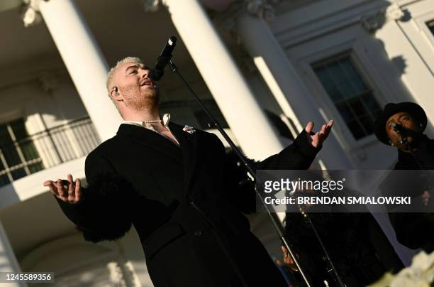 Singer Sam Smith performs during a ceremony for the Respect for Marriage Act on the South Lawn of the White House December 13 in Washington, DC. -...