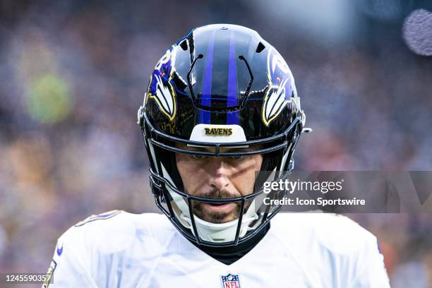 Baltimore Ravens place kicker Justin Tucker looks on during the national football league game between the Baltimore Ravens and the Pittsburgh...