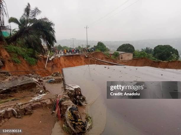 View of the collapsed road due to the landslide after heavy rain cause flood in Kinsasha, Democratic Republic of the Congo on December 13, 2022....