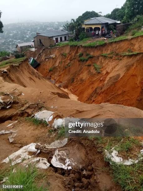 View of the collapsed road due to the landslide after heavy rain cause flood in Kinsasha, Democratic Republic of the Congo on December 13, 2022....