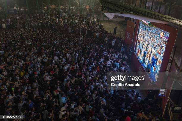 Bangladeshi football fans watch the live broadcast of the FIFA World Cup Qatar 2022 Semi-Final match between Argentina and Croatia on a big screen at...