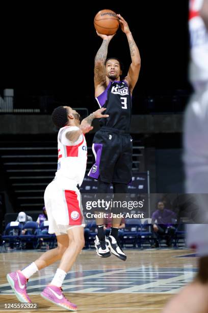 Trey Burke of the Stockton Kings shoots the ball during the game against the Ontario Clippers on December 13, 2022 at Stockton Arena in Stockton,...