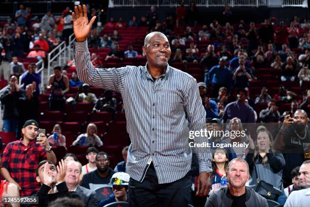Legend Hakeem Olajuwon attends a game between the Phoenix Suns and the Houston Rockets on December 13, 2022 at the Toyota Center in Houston, Texas....