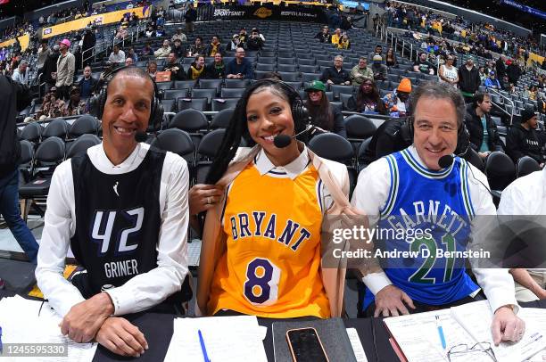 Analyst and Indiana Pacers legend Reggie Miller, TNT analyst and Chicago Sky player Candace Parker, and TNT play-by-play announcer Kevin Harlan wear...