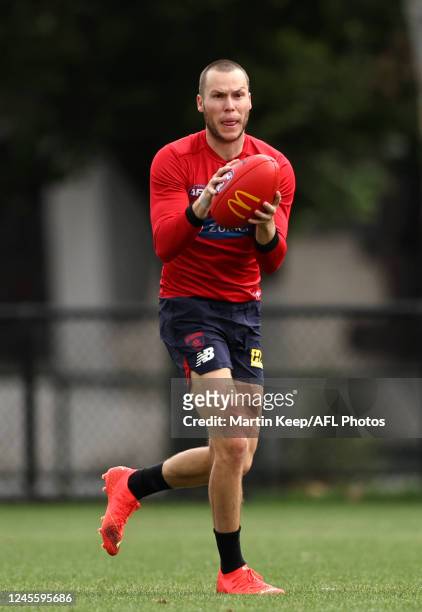 Ed Langdon of the Demons in action during a Melbourne Demons training session at Gosch's Paddock on December 14, 2022 in Melbourne, Australia.