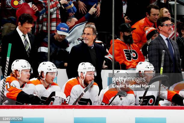 Head coach of the Philadelphia Flyers, John Tortorella, looks on during the second period against the Colorado Avalanche at Ball Arena on December...