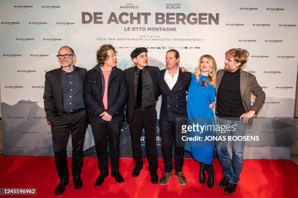 Hans Everaert Ruben Impens , actor Luca Marinelli, director Felix Van Groeningen and actress Charlotte Vandermeersch actor PAolo Cognetti are seen at...