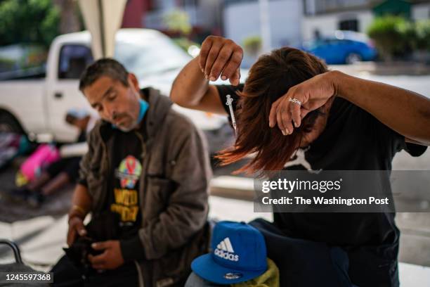 Deportees who have become addicted to fentanyl, after shooing up in the Zona Norte neighborhood of Tijuana, Mexico, Thursday, October 20, 2022.