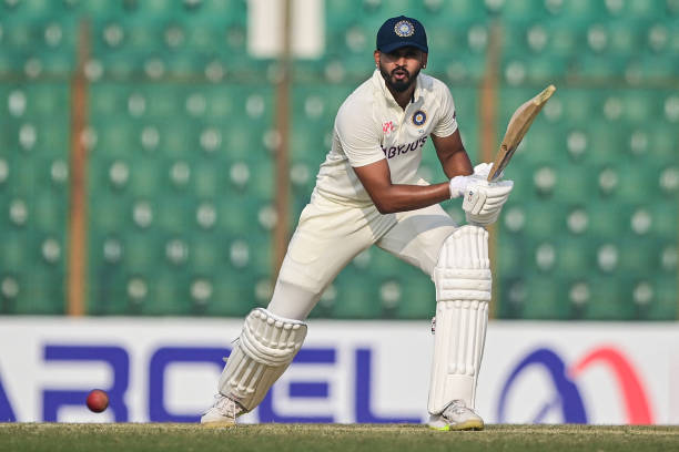India's Shreyas Iyer plays a shot during the first day of the first cricket Test match between Bangladesh and India at the Zahur Ahmed Chowdhury...