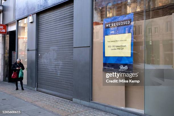 Closed down retail spaces along Oxford Street on 8th December 2022 in London, United Kingdom. Things have been difficult for small businesses over...