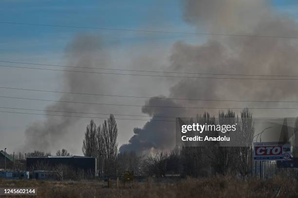 Smog rises from Kherson after rocket attack in Kherson, Ukraine as Russia-Ukraine war continues on December 14, 2022. A month after Russian...