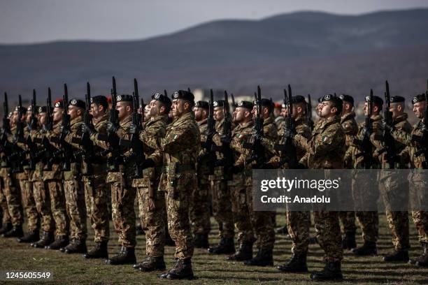 Italian military personal take part in the 'Strike Back' multinational battle group military exercises near the village of Novo Selo, some 340...