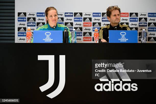 Sofie Pedersen, Joe Montemurro of JWomen during a Women UEFA Champions League press conference at Allianz Stadium on December 14, 2022 in Turin,...
