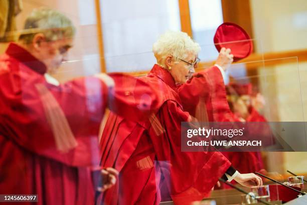 Vice President of the Second Senate of the German Federal Constitutional Court, Doris König and other justices arrive at a courtroom of the Federal...
