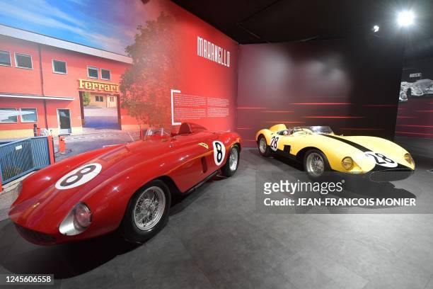 Two Ferrari 500 TRC from 1957 are displayed at the 24 Hours of Le Mans' museum on the occasion of the upcoming 100th edition of the 24 Hours of Le...