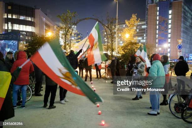 Iranians from the diaspora demonstrate on Rue de la Loi, during the EU ASEAN Summit on December 14, 2022 in Brussels, Belgium. In Iran there was a...