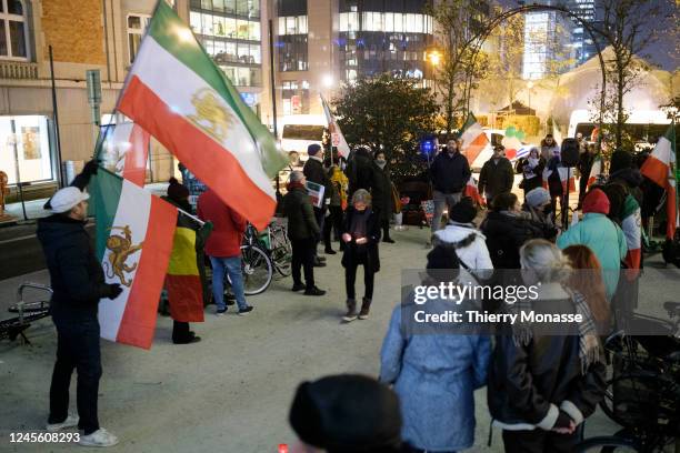 Iranians from the diaspora demonstrate on Rue de la Loi, during the EU ASEAN Summit on December 14, 2022 in Brussels, Belgium. In Iran there was a...