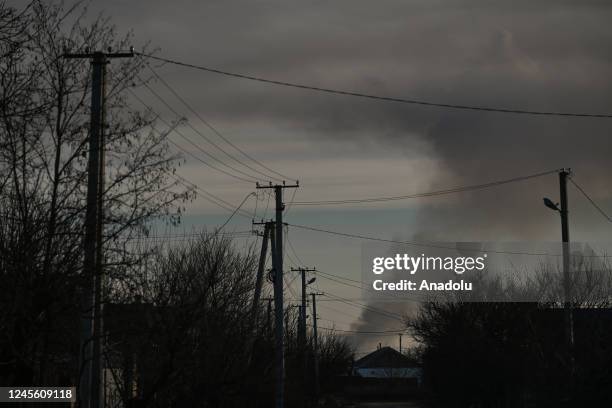 Smoke over Kherson seen after a missile attack on Karabell Island in Kherson, Ukraine, on December 14, 2022. A month after liberation, the Ukrainian...