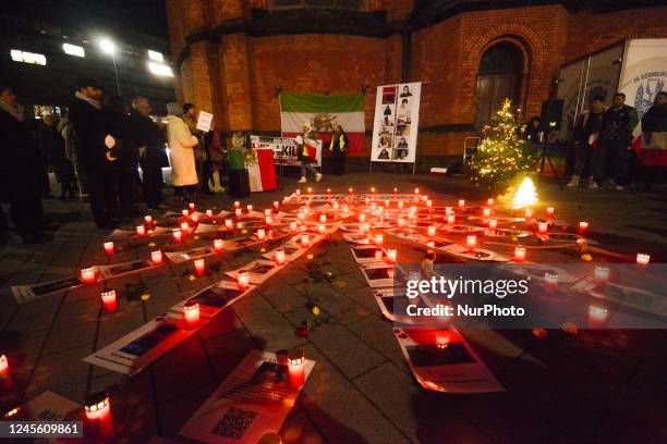 General view of a vigil for protestors in Iran who are being executed or are going to be executed is seen in Duesseldorf, Germany on December 14,...