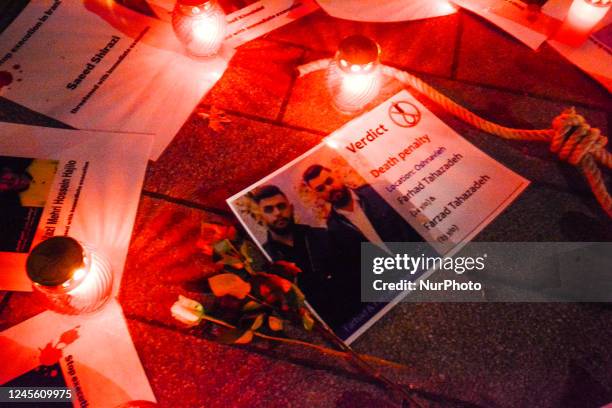 General view of a vigil for protestors in Iran who are being executed or are going to be executed is seen in Duesseldorf, Germany on December 14,...