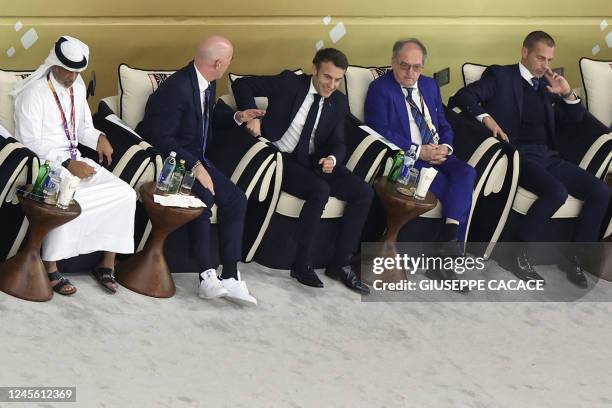 The president of the Qatar Football Association Hamad Bin Khalifa Bin Ahmed Al-Thani, FIFA President Gianni Infantino, French President Emmanuel...