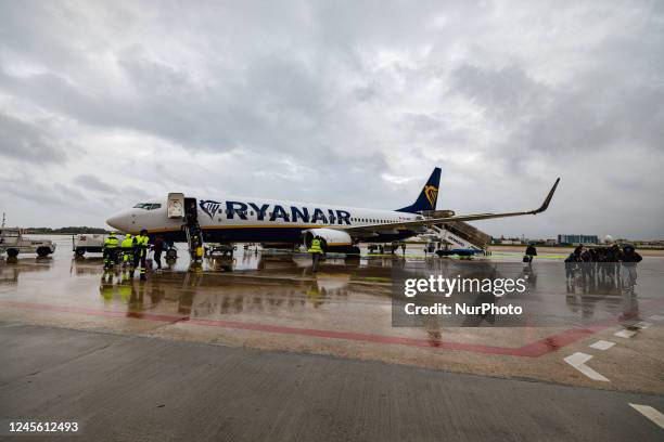 Ryanair Boeing 737-800 in Brindisi at Salento Airport, Italy, on December 14, 2022.