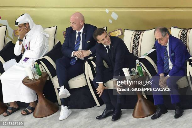 The president of the Qatar Football Association Hamad Bin Khalifa Bin Ahmed Al-Thani, FIFA President Gianni Infantino, French President Emmanuel...