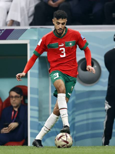Noussair Mazraoui of Morocco during the FIFA World Cup Qatar 2022 Semifinal match between France and Morocco at Al Bayt Stadium on December 14, 2022...
