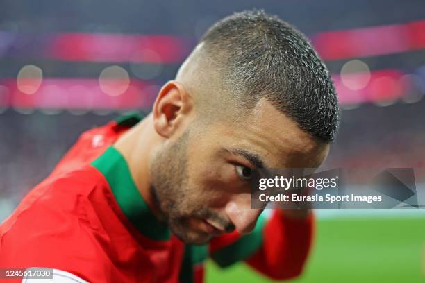 Hakim Ziyech do Marrocos getting into the field during the FIFA World Cup Qatar 2022 semi final match between France and Morocco at Al Bayt Stadium...